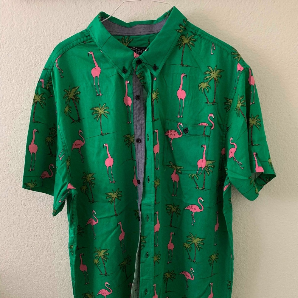 Eighty Eight Men's Green Flamingo Button Shirt